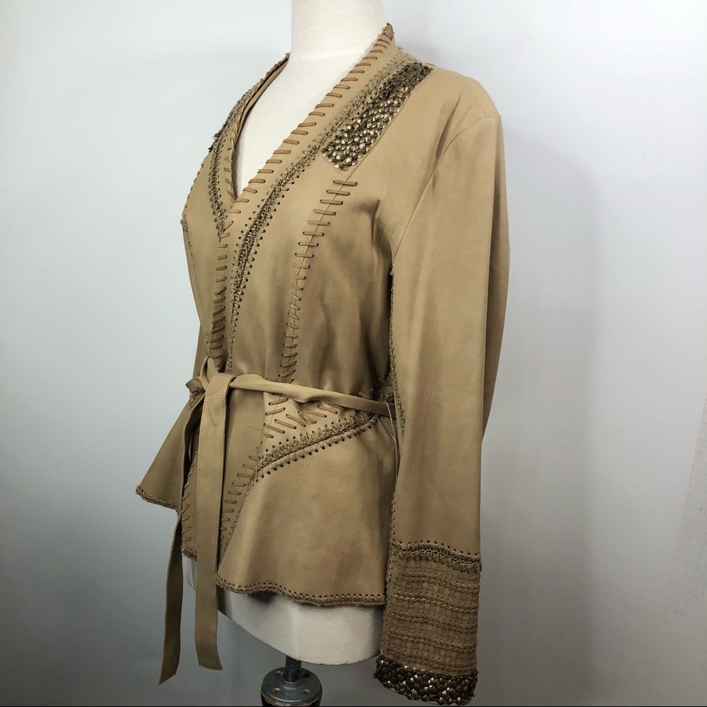 Kobi Halperin Colette Leather Whipstitch Wrap Jacket M - Picture 4 of 13